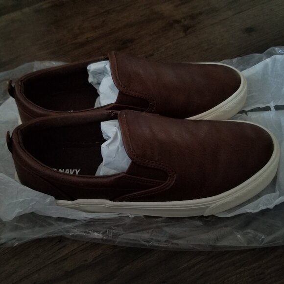 Gender-Netural Brown Leather Look Canvas Slip-On Shoes - Picture 2 of 8